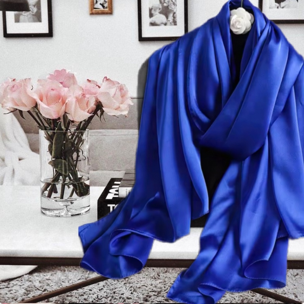 100% SILK SATIN Royal blue  Large Shawl Scarf Wrap Wedding Bridesmaid Cover up